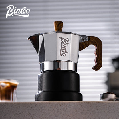 BINCOO Silver-black Three-valve Moka Pot with Electric Stove Set Coffee Brewer Outdoor Espresso Extraction Coffee Pot Set Coffee Utensils 1Cup/2Cups