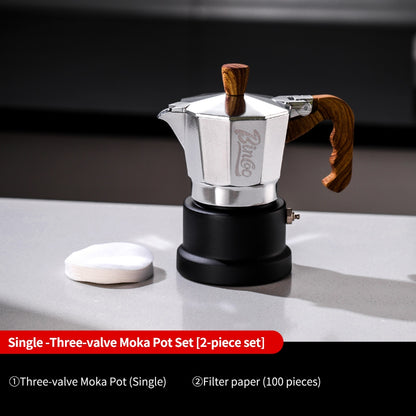 BINCOO Silver-black Three-valve Moka Pot with Electric Stove Set Coffee Brewer Outdoor Espresso Extraction Coffee Pot Set Coffee Utensils 1Cup/2Cups