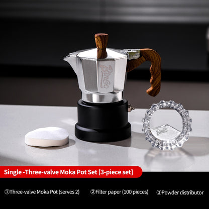 BINCOO Silver-black Three-valve Moka Pot with Electric Stove Set Coffee Brewer Outdoor Espresso Extraction Coffee Pot Set Coffee Utensils 1Cup/2Cups