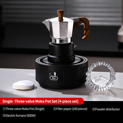 BINCOO Silver-black Three-valve Moka Pot with Electric Stove Set Coffee Brewer Outdoor Espresso Extraction Coffee Pot Set Coffee Utensils 1Cup/2Cups