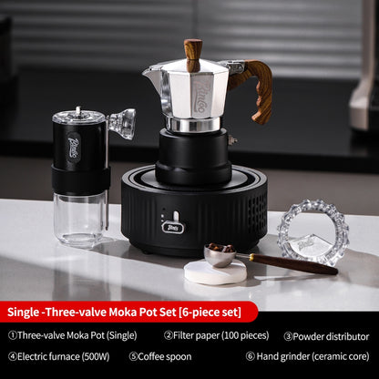 BINCOO Silver-black Three-valve Moka Pot with Electric Stove Set Coffee Brewer Outdoor Espresso Extraction Coffee Pot Set Coffee Utensils 1Cup/2Cups