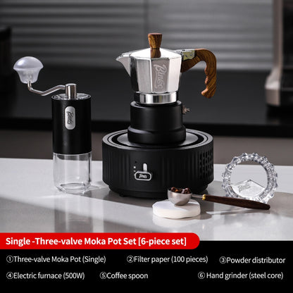 BINCOO Silver-black Three-valve Moka Pot with Electric Stove Set Coffee Brewer Outdoor Espresso Extraction Coffee Pot Set Coffee Utensils 1Cup/2Cups