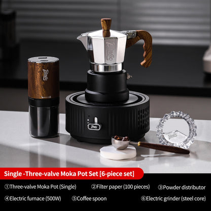 BINCOO Silver-black Three-valve Moka Pot with Electric Stove Set Coffee Brewer Outdoor Espresso Extraction Coffee Pot Set Coffee Utensils 1Cup/2Cups
