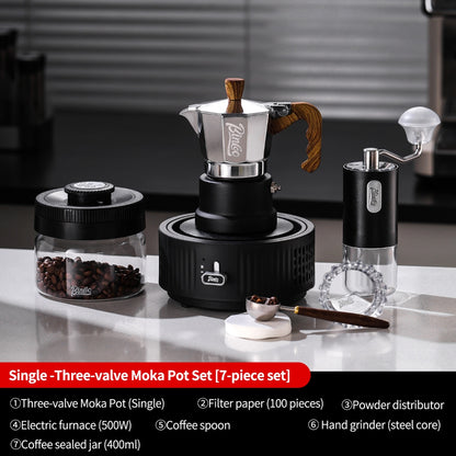 BINCOO Silver-black Three-valve Moka Pot with Electric Stove Set Coffee Brewer Outdoor Espresso Extraction Coffee Pot Set Coffee Utensils 1Cup/2Cups