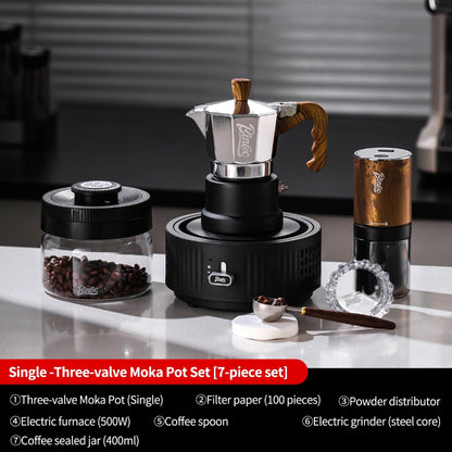 BINCOO Silver-black Three-valve Moka Pot with Electric Stove Set Coffee Brewer Outdoor Espresso Extraction Coffee Pot Set Coffee Utensils 1Cup/2Cups