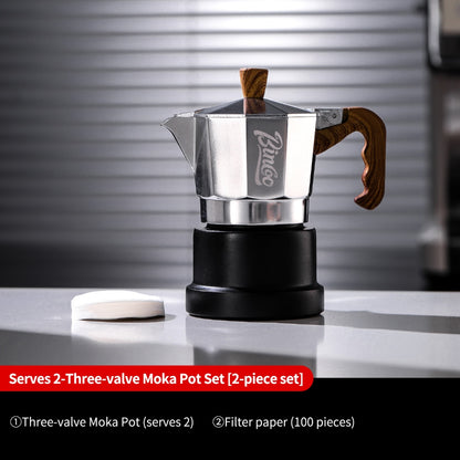 BINCOO Silver-black Three-valve Moka Pot with Electric Stove Set Coffee Brewer Outdoor Espresso Extraction Coffee Pot Set Coffee Utensils 1Cup/2Cups