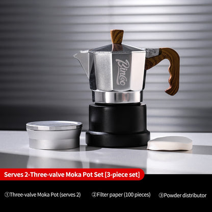 BINCOO Silver-black Three-valve Moka Pot with Electric Stove Set Coffee Brewer Outdoor Espresso Extraction Coffee Pot Set Coffee Utensils 1Cup/2Cups