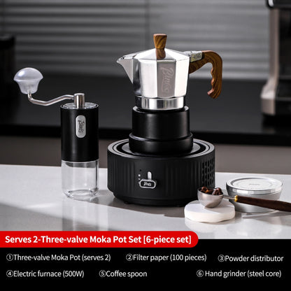 BINCOO Silver-black Three-valve Moka Pot with Electric Stove Set Coffee Brewer Outdoor Espresso Extraction Coffee Pot Set Coffee Utensils 1Cup/2Cups