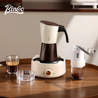 BINCOO Double-valve Moka Pot with Electric Heater Set Household Coffee Pot & Grinder Kit Mini Italian Espresso Brewer 2Cups
