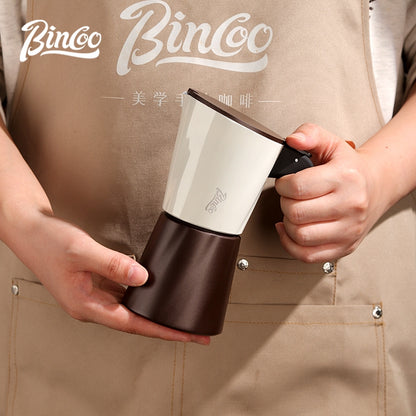 BINCOO Double-valve Moka Pot with Electric Heater Set Household Coffee Pot & Grinder Kit Mini Italian Espresso Brewer 2Cups