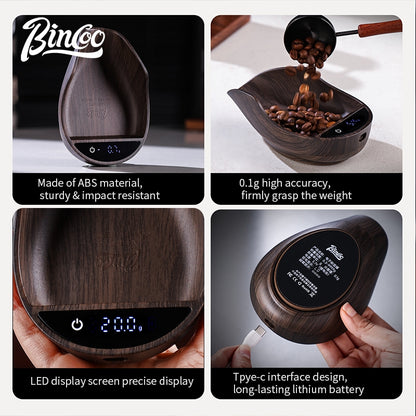 BINCOO Digital Coffee Scale with Bean Tray, Bowl-Shaped Kitchen Food Scale High Precision for Direct Weighing Beans, Grains & Snacks, with Tare & LCD Display