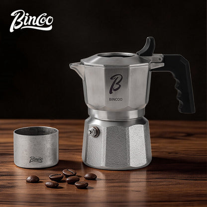 BINCOO 3-Valve Stainless Steel Moka Pot Set with Pure Titanium Stove Accessories & Coffee Grinder Home Coffee Maker Kit for 2 Cups