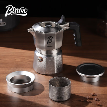 BINCOO 3-Valve Stainless Steel Moka Pot Set with Pure Titanium Stove Accessories & Coffee Grinder Home Coffee Maker Kit for 2 Cups