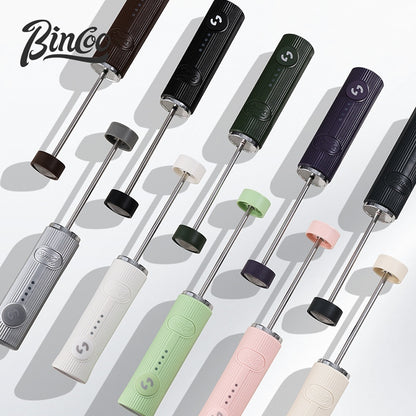 BINCOO Electric Milk Frother with Ceramic Coffee Cup Set Handheld Foam Mixer Household Milk Whisk Latte Art Tools