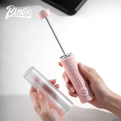 BINCOO Electric Milk Frother with Ceramic Coffee Cup Set Handheld Foam Mixer Household Milk Whisk Latte Art Tools