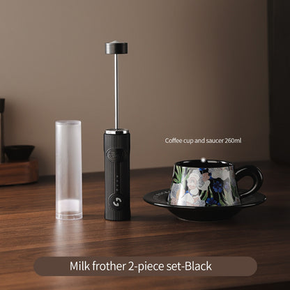 BINCOO Electric Milk Frother with Ceramic Coffee Cup Set Handheld Foam Mixer Household Milk Whisk Latte Art Tools