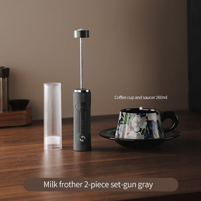 BINCOO Electric Milk Frother with Ceramic Coffee Cup Set Handheld Foam Mixer Household Milk Whisk Latte Art Tools