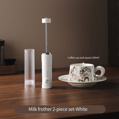 BINCOO Electric Milk Frother with Ceramic Coffee Cup Set Handheld Foam Mixer Household Milk Whisk Latte Art Tools