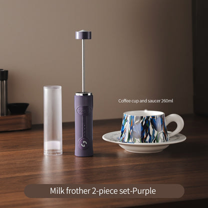 BINCOO Electric Milk Frother with Ceramic Coffee Cup Set Handheld Foam Mixer Household Milk Whisk Latte Art Tools