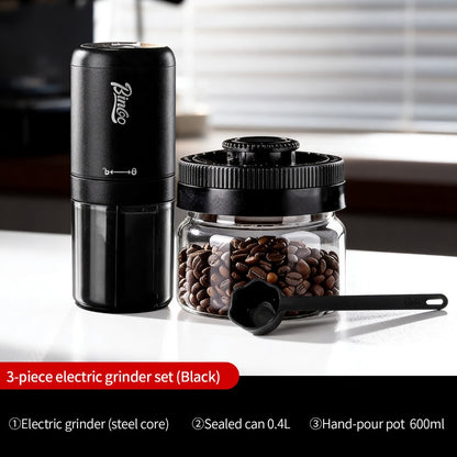 BINCOO Electric Coffee Grinder with Pour Over Coffee Set Fully Automatic Mini Portable Grinder with Steel Core for Home Office Travel
