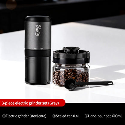 BINCOO Electric Coffee Grinder with Pour Over Coffee Set Fully Automatic Mini Portable Grinder with Steel Core for Home Office Travel
