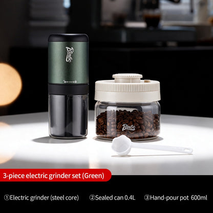 BINCOO Electric Coffee Grinder with Pour Over Coffee Set Fully Automatic Mini Portable Grinder with Steel Core for Home Office Travel
