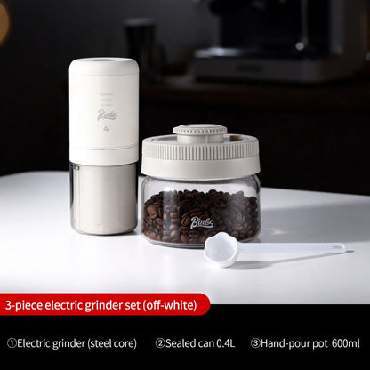 BINCOO Electric Coffee Grinder with Pour Over Coffee Set Fully Automatic Mini Portable Grinder with Steel Core for Home Office Travel