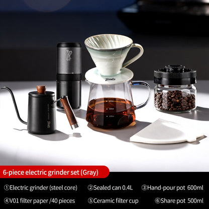 BINCOO Electric Coffee Grinder with Pour Over Coffee Set Fully Automatic Mini Portable Grinder with Steel Core for Home Office Travel
