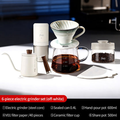BINCOO Electric Coffee Grinder with Pour Over Coffee Set Fully Automatic Mini Portable Grinder with Steel Core for Home Office Travel