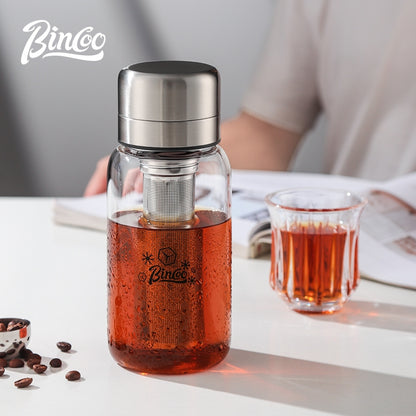 BINCOO Heat-resistant Glass Cold Brew Cup with Stainless Steel Filter Coffee Grinder & Airtight Canister Set Ideal for Office & Outdoor Use