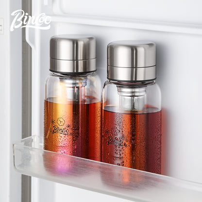 BINCOO Heat-resistant Glass Cold Brew Cup with Stainless Steel Filter Coffee Grinder & Airtight Canister Set Ideal for Office & Outdoor Use
