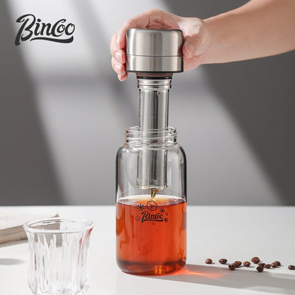 BINCOO Heat-resistant Glass Cold Brew Cup with Stainless Steel Filter Coffee Grinder & Airtight Canister Set Ideal for Office & Outdoor Use