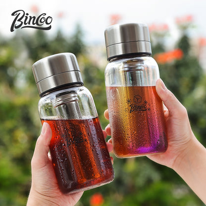 BINCOO Heat-resistant Glass Cold Brew Cup with Stainless Steel Filter Coffee Grinder & Airtight Canister Set Ideal for Office & Outdoor Use