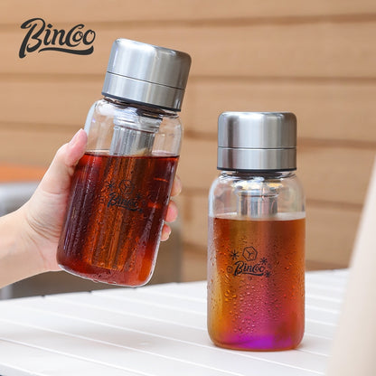 BINCOO Heat-resistant Glass Cold Brew Cup with Stainless Steel Filter Coffee Grinder & Airtight Canister Set Ideal for Office & Outdoor Use