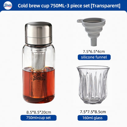 BINCOO Heat-resistant Glass Cold Brew Cup with Stainless Steel Filter Coffee Grinder & Airtight Canister Set Ideal for Office & Outdoor Use