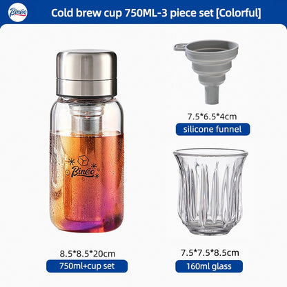 BINCOO Heat-resistant Glass Cold Brew Cup with Stainless Steel Filter Coffee Grinder & Airtight Canister Set Ideal for Office & Outdoor Use