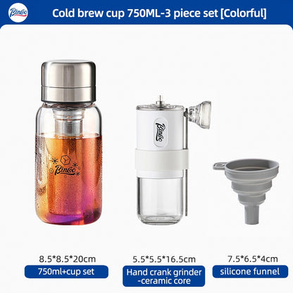 BINCOO Heat-resistant Glass Cold Brew Cup with Stainless Steel Filter Coffee Grinder & Airtight Canister Set Ideal for Office & Outdoor Use