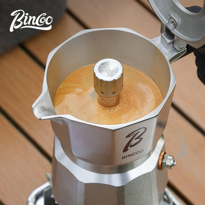 BINCOO 316 Stainless Steel Three-Valve Moka Pot Coffee Brewing Set Complete Kit with Coffee Grinder & Portable Storage Case 2