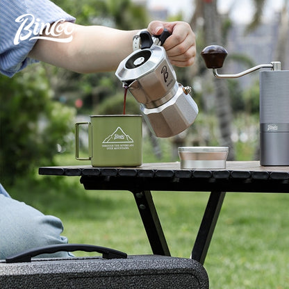 BINCOO 316 Stainless Steel Three-Valve Moka Pot Coffee Brewing Set Complete Kit with Coffee Grinder & Portable Storage Case 2