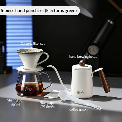 BINCOO Pour Over Coffee Set with Stainless Steel Gooseneck Kettle Glass Server & Ceramic Dripper Ideal for Home & Office Use