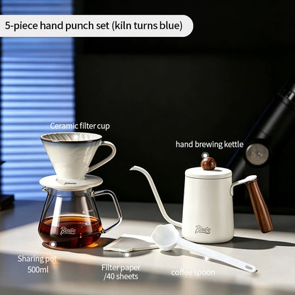 BINCOO Pour Over Coffee Set with Stainless Steel Gooseneck Kettle Glass Server & Ceramic Dripper Ideal for Home & Office Use