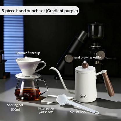 BINCOO Pour Over Coffee Set with Stainless Steel Gooseneck Kettle Glass Server & Ceramic Dripper Ideal for Home & Office Use