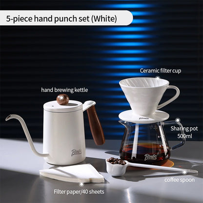 BINCOO Pour Over Coffee Set with Stainless Steel Gooseneck Kettle Glass Server & Ceramic Dripper Ideal for Home & Office Use