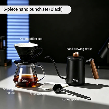 BINCOO Pour Over Coffee Set with Stainless Steel Gooseneck Kettle Glass Server & Ceramic Dripper Ideal for Home & Office Use