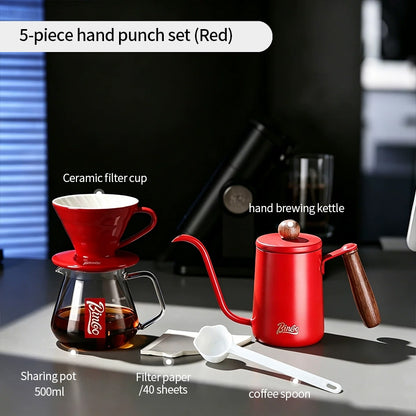 BINCOO Pour Over Coffee Set with Stainless Steel Gooseneck Kettle Glass Server & Ceramic Dripper Ideal for Home & Office Use