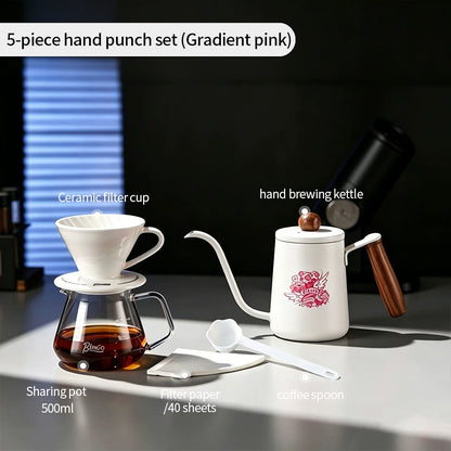 BINCOO Pour Over Coffee Set with Stainless Steel Gooseneck Kettle Glass Server & Ceramic Dripper Ideal for Home & Office Use