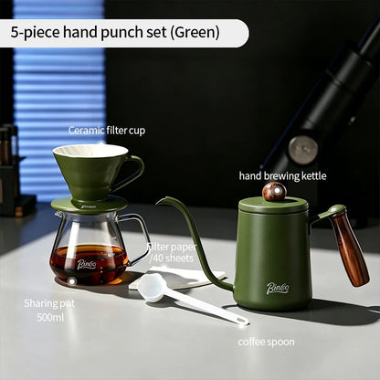 BINCOO Pour Over Coffee Set with Stainless Steel Gooseneck Kettle Glass Server & Ceramic Dripper Ideal for Home & Office Use