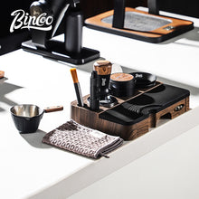 BINCOO Wood Grain Espresso Tamper Station Set Coffee Knock Box Distributor & Tamper Storage Base Kit 51MM / 58MM