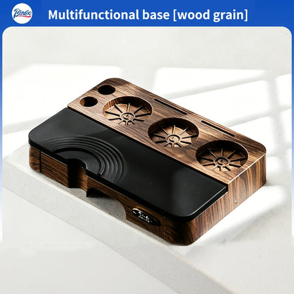 BINCOO Wood Grain Espresso Tamper Station Set Coffee Knock Box Distributor & Tamper Storage Base Kit 51MM / 58MM