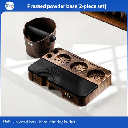 BINCOO Wood Grain Espresso Tamper Station Set Coffee Knock Box Distributor & Tamper Storage Base Kit 51MM / 58MM